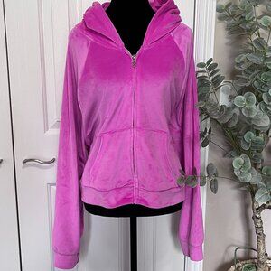 Victorias Secret Cropped Pink Sweater Womens XL Hooded Soft Velvet Full Zip